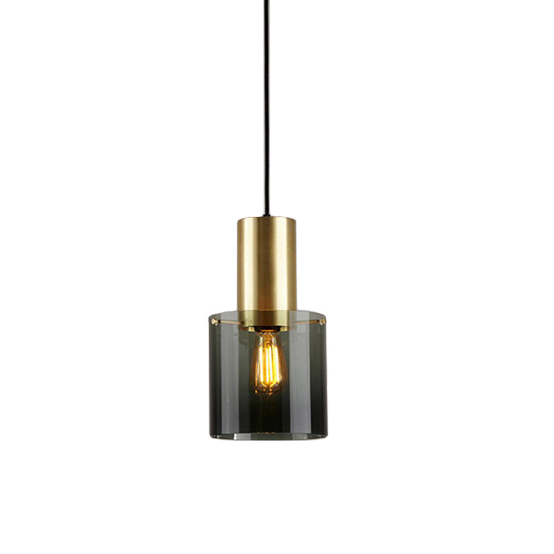 Retro Jar Smoke Grey Glass Pendant 1 Bulb Hanging Light Fixture with Brass Top over Kitchen Countertop