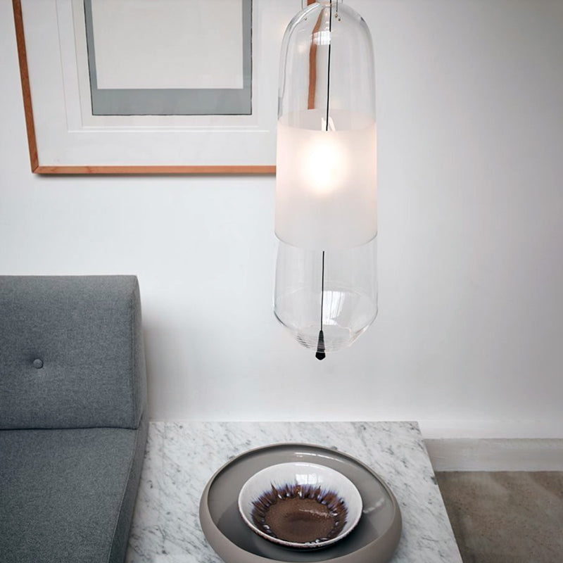 Ellipse Pendant Lighting Lighting Cognac / fumée / verre transparent 1-Light Lampe suspension de plafond simple avec chaîne de traction