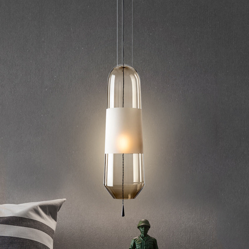Ellipse Pendant Lighting Lighting Cognac / fumée / verre transparent 1-Light Lampe suspension de plafond simple avec chaîne de traction