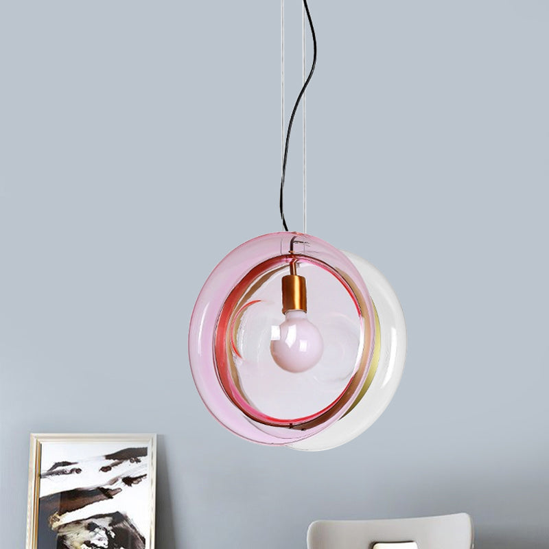 Macaron Whirligig Design hanger licht lichtblauwe/roze/cognac glas 1 kop bistro hangende lampkit