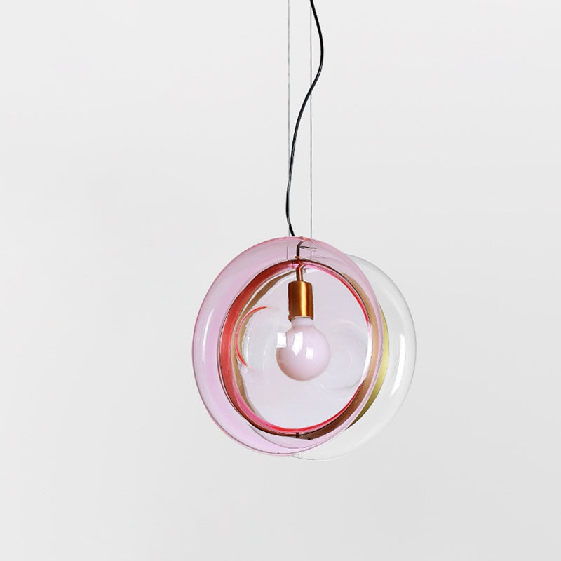 Macaron Whirligig Design hanger licht lichtblauwe/roze/cognac glas 1 kop bistro hangende lampkit