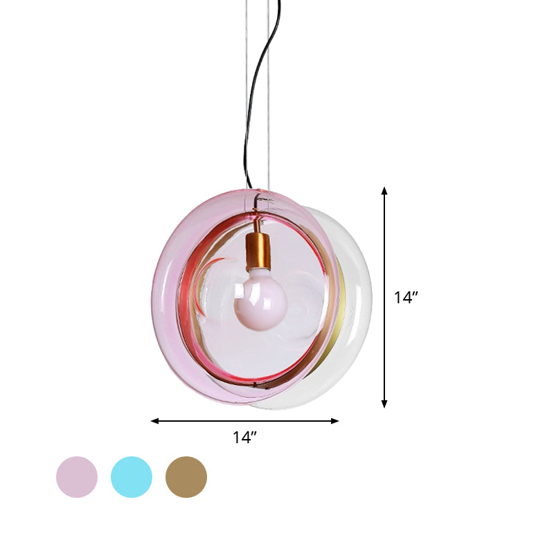 Macaron Whirligig Design hanger licht lichtblauwe/roze/cognac glas 1 kop bistro hangende lampkit