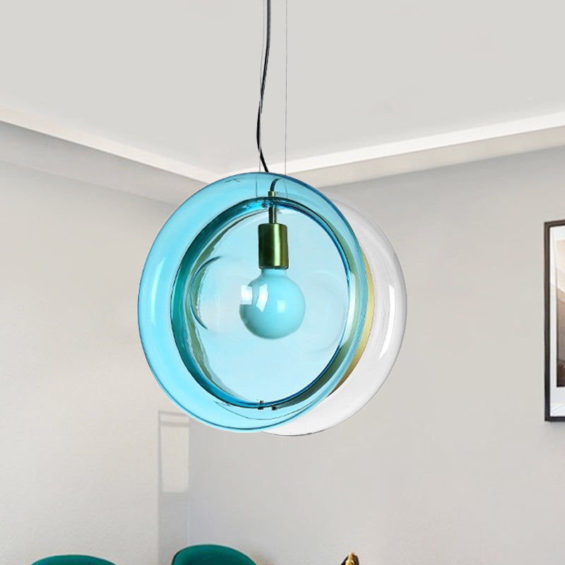 Macaron Whirligig Design hanger licht lichtblauwe/roze/cognac glas 1 kop bistro hangende lampkit