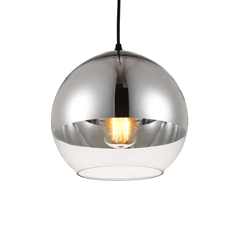 Silver Sphere Pendant Lamp Minimalist 1 Bulb 6"/8"/12" Wide Transparent Open Glass Hanging Light for Bedroom