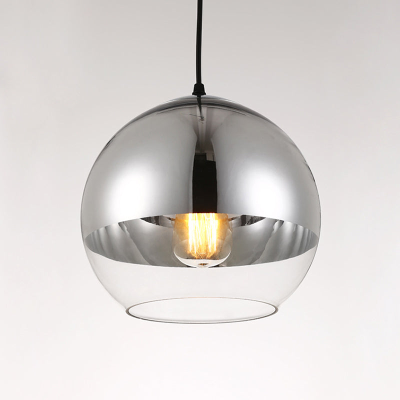 Silver Sphere Pendant Lamp Minimalist 1 Bulb 6"/8"/12" Wide Transparent Open Glass Hanging Light for Bedroom