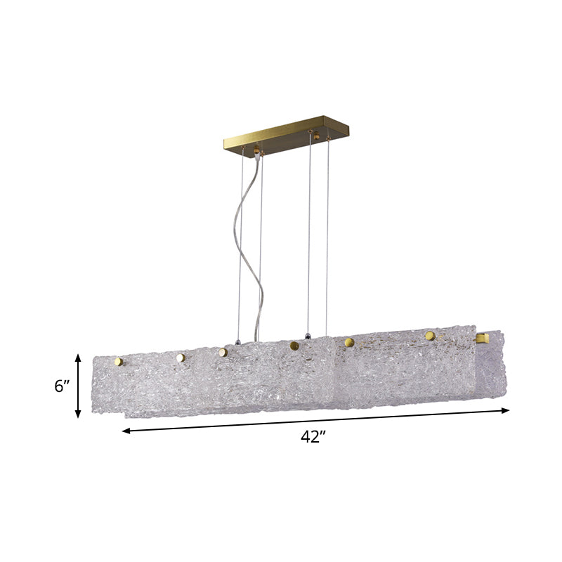Elongated Rectangle Dinette Drop Pendant Transparent Crackle Glass 9-Light Modern Island Light in Gold