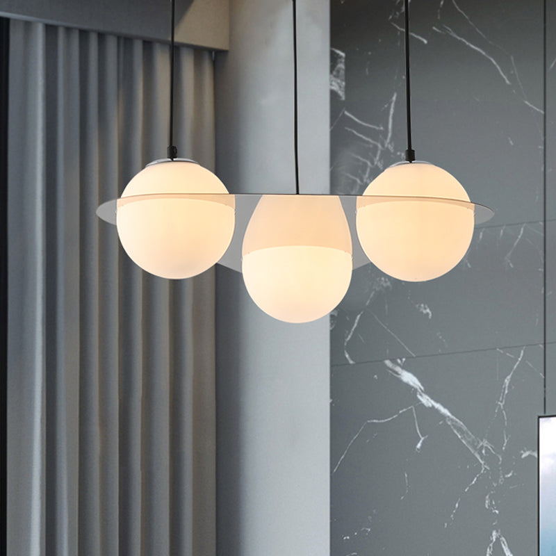 Globe Cluster Pendant Light Modernism White Glass 3 Lights Living Room Hanging Ceiling Light with Mirror Fastener