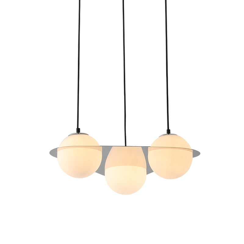 Globe Cluster Pendant Light Modernism White Glass 3 Lights Living Room Hanging Ceiling Light with Mirror Fastener