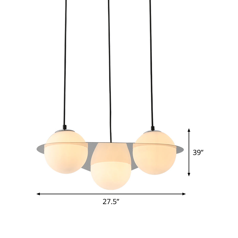 Globe Cluster Pendant Light Modernism White Glass 3 Lights Living Room Hanging Ceiling Light with Mirror Fastener