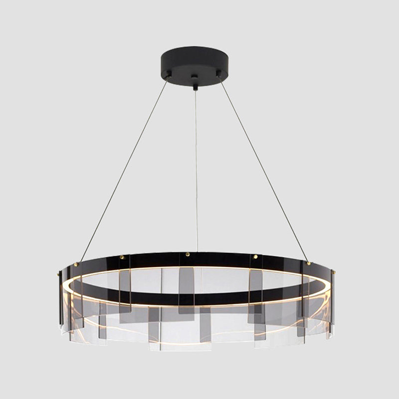 Black Circle Pendant Lighting Modernist Smoke Grey Glass LED Hanging Light Fixture