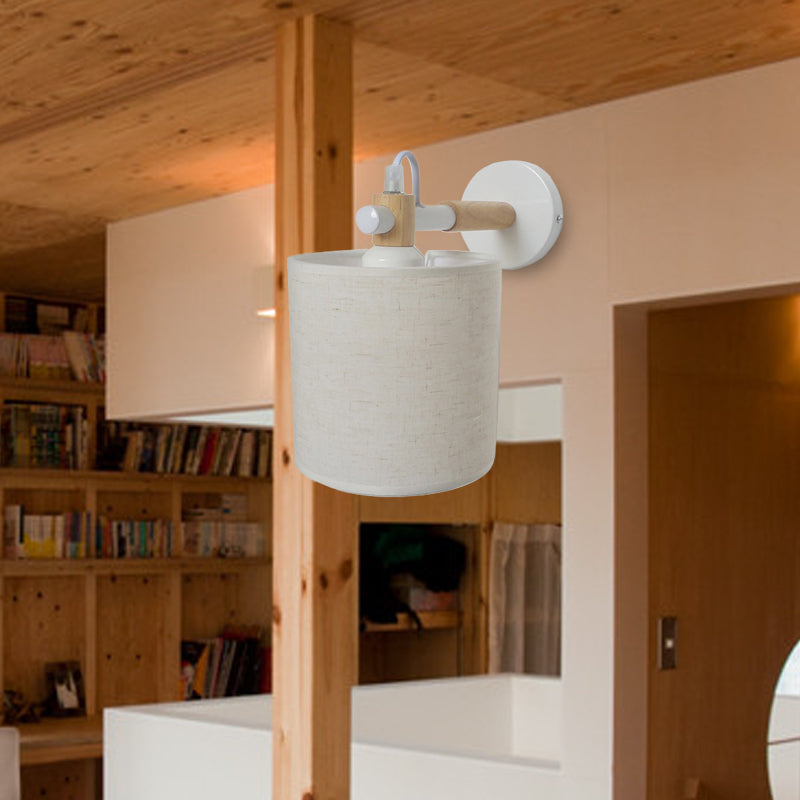1 Bulb Cylinder Wall Mount Fixture Simple Stylish White Fabric Sconce Wall Lighting for Bedroom