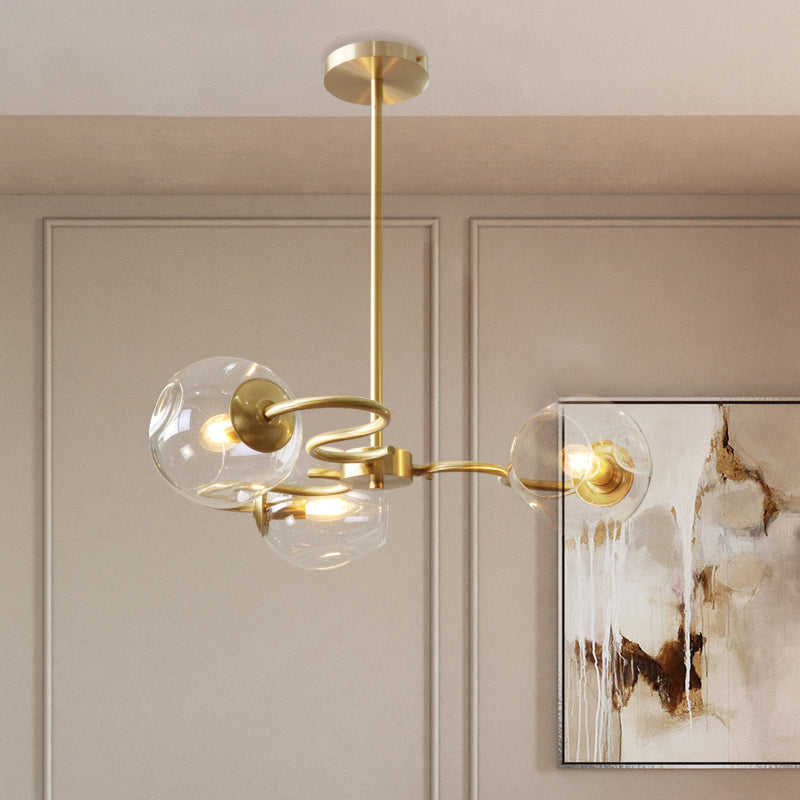 Wervelende flush mount kroonluchter postmoderne transparant glas 3-licht slaapkamer semi-montage verlichting in messing