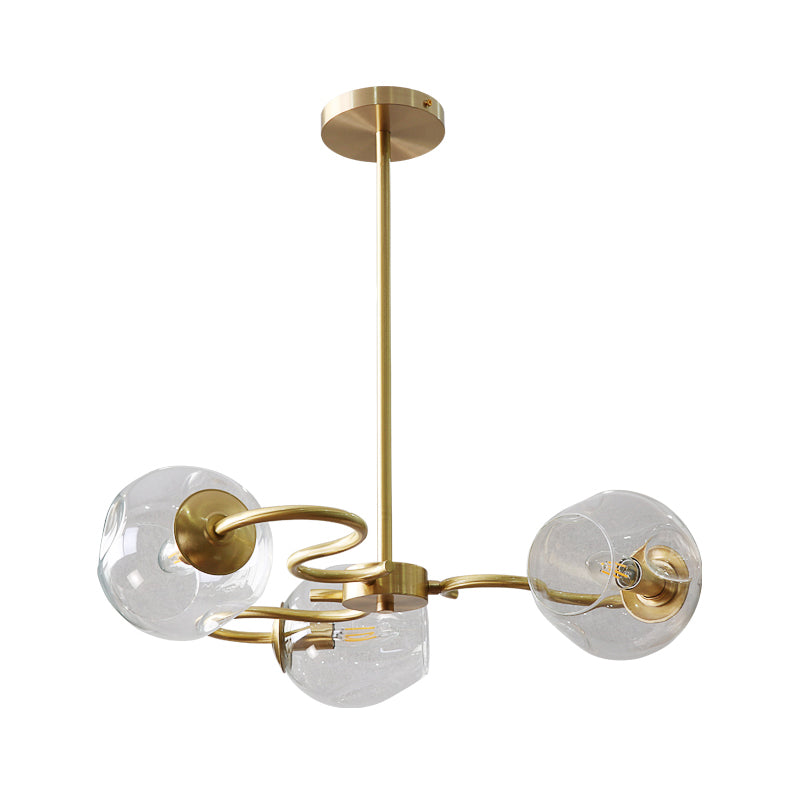Wervelende flush mount kroonluchter postmoderne transparant glas 3-licht slaapkamer semi-montage verlichting in messing