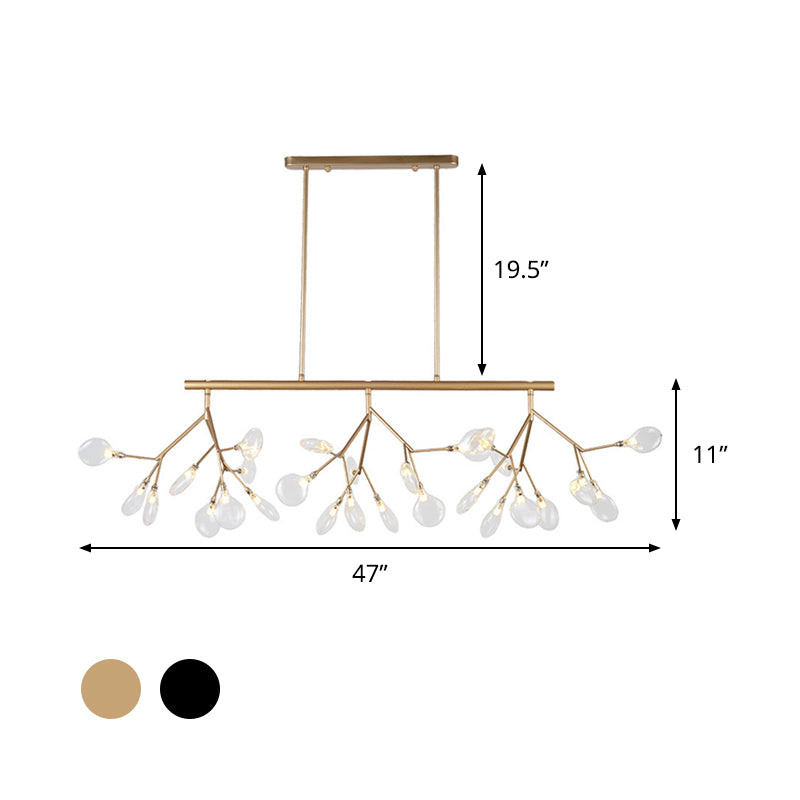 Firefly Hanging Island Light Modernist Clear Glass Dining Table Ceiling Pendant in Black/Gold