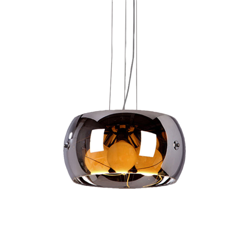 3 Bulbs Dining Room Chandelier Contemporary Chrome Hanging Light with Drum Mirrored Glass Shade