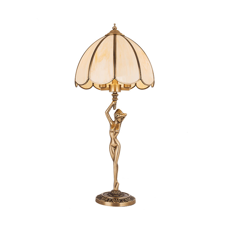 Mit überbrochener Schlafzimmer Nachtlampe Kolonialismus Beige Glas 2-Kopf-Goldtischbeleuchtung mit nackter Frau Basis
