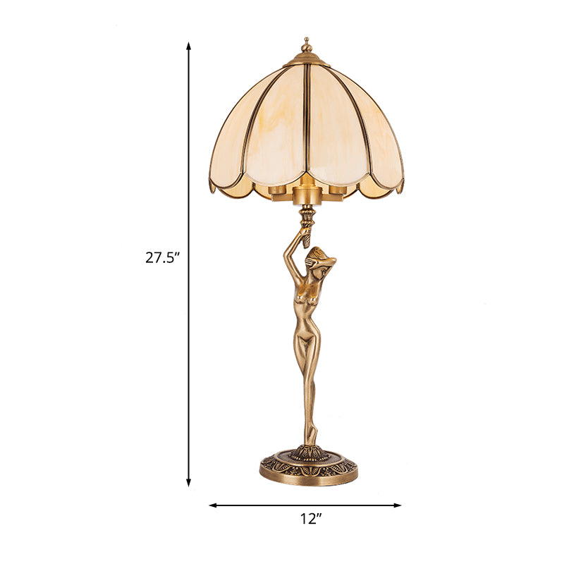 Mit überbrochener Schlafzimmer Nachtlampe Kolonialismus Beige Glas 2-Kopf-Goldtischbeleuchtung mit nackter Frau Basis