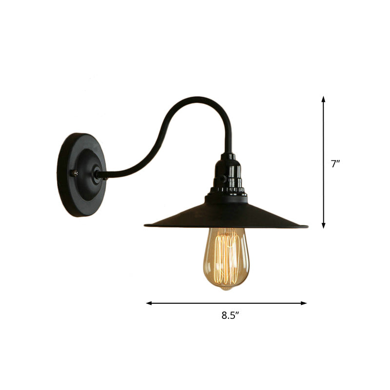 Metall -Schwanenhals Wandleuchten mit ausgestattetem Schatten Vintage Stil 1 Leichte Wohnzimmerwandlampe in Schwarz