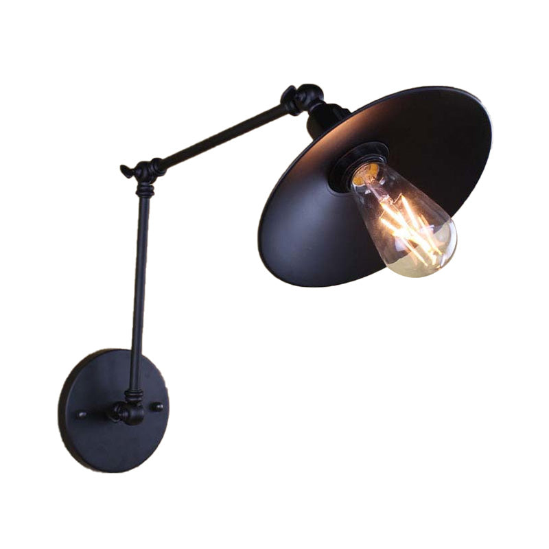 Metal Black/White Wall Sconce Swing Arm 1 Light Living Room Sconce Light Fixture with Saucer Shade