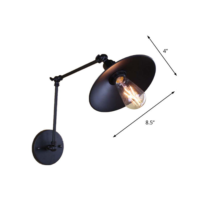 Metal Black/White Wall Sconce Swing Arm 1 Light Living Room Sconce Light Fixture with Saucer Shade