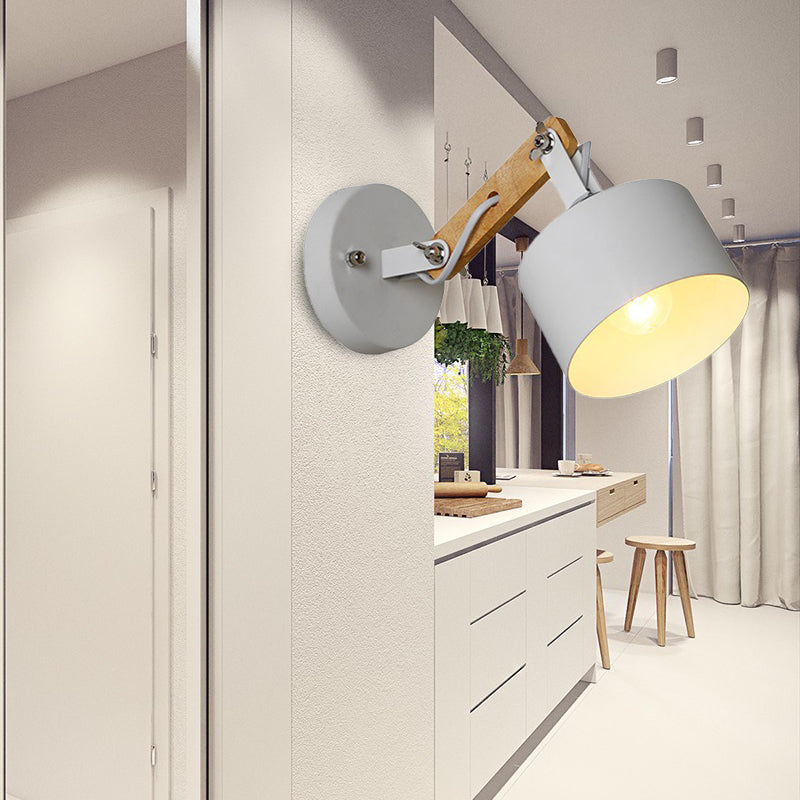 1 Bulb Cylindrical Wall Light Contemporary White Metal Rotatable Sconce Light Fixture for Corridor