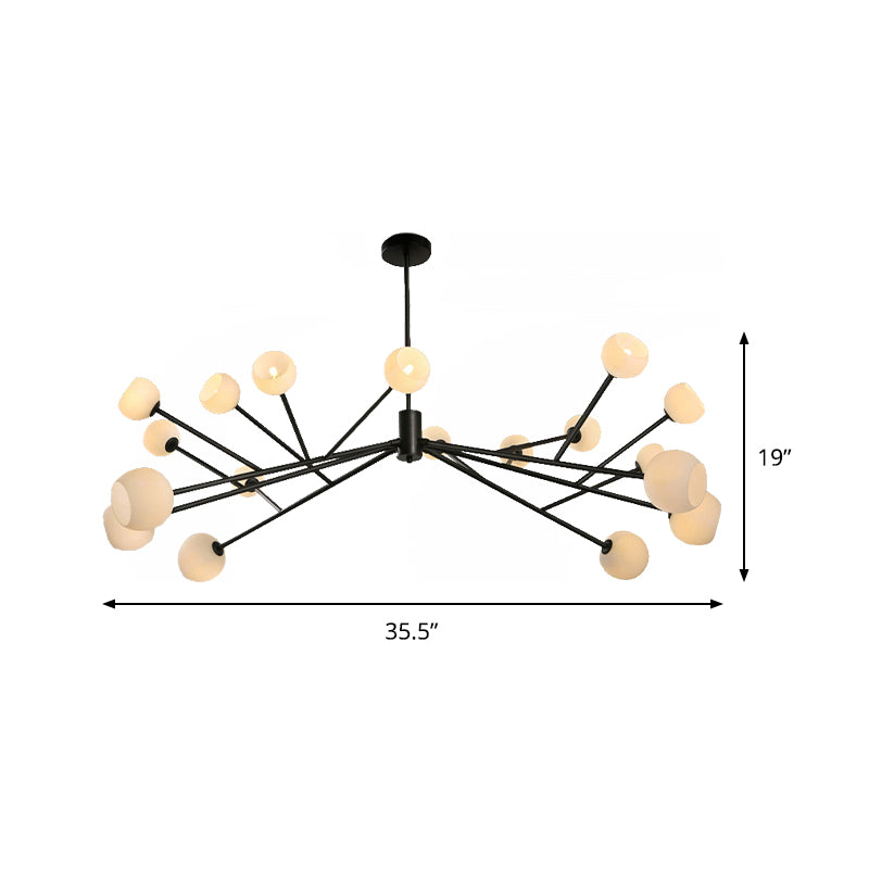 Zweig Kronleuchter Anhänger Licht modernistisch gefrostetes Glas 18 Lichter Schwarz hängende Beleuchtung für Wohnzimmer