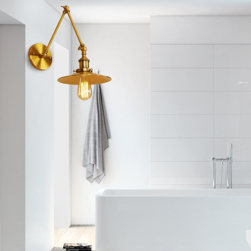 Vintage Stylish Saucer Wall Sconce 1 Light Metallic Wall Mount Light with Swing Arm in Brass/Copper