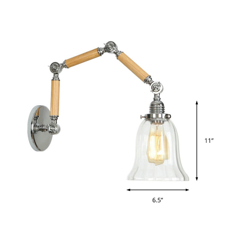 Flared Clear Glass Wall Montierte Lampe Vintage Single Birne Schlafzimmer Leuchte mit Holzleiter