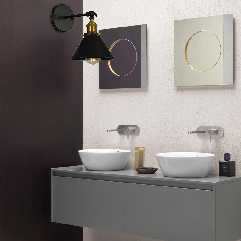 Schwarz/Messing Finish Flared Leuchtenleuchte Industrial Metall 1 Glühbirne Schlafzimmer Wandleuchte, 7 "/8,5" Breite