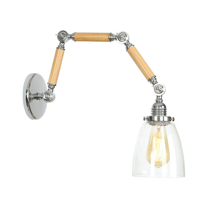 1 Bulb Tapered Wall Mounted Light Fixture Vintage Chrome Clear Glass Lighting with Extendable Arm