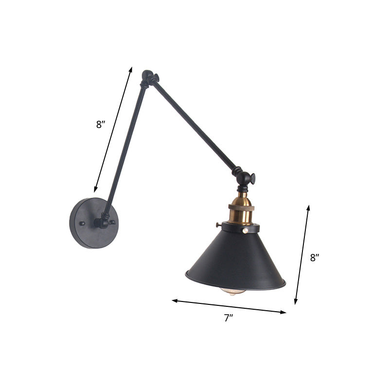 1 leichte verstellbare Wandlampe mit Kegelschatten Metall Retro -Indoor -Wandleuchten in Schwarz/Weiß