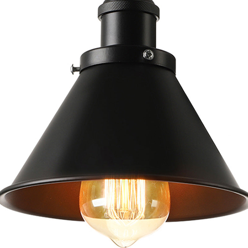 Gooseneck Metallic Wall Sconce with Cone Shade Vintage 1 Light Corridor Wall Mount Fixture in Black