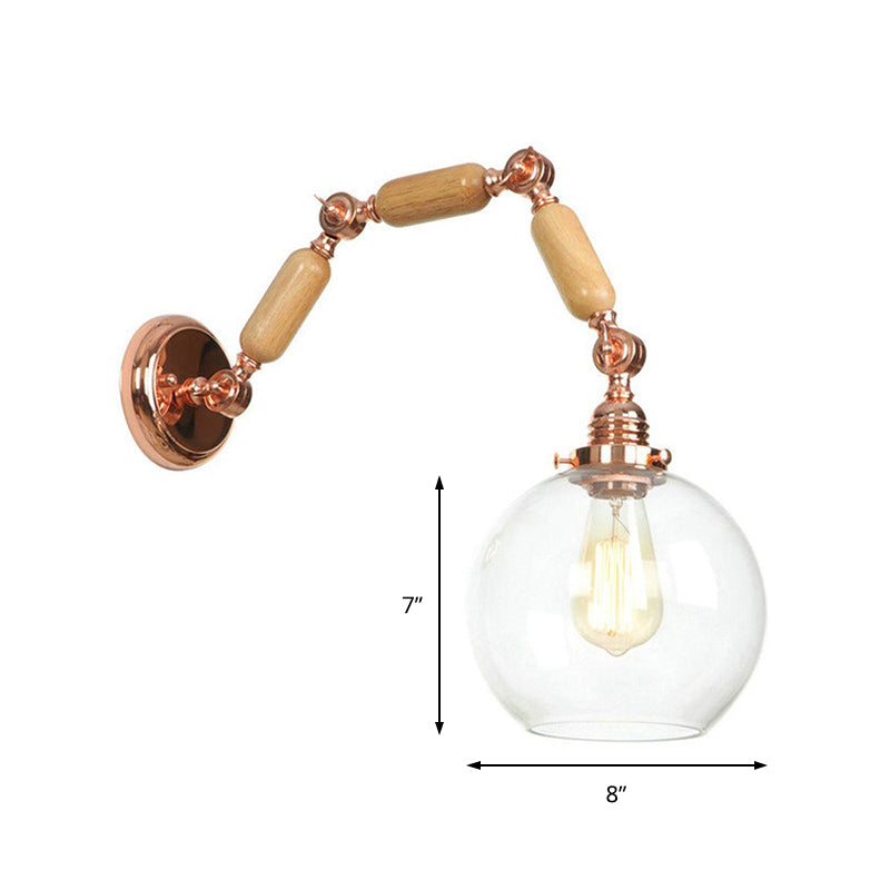 Luz de pared de la sala de estar de globo lámpara de aplanque de oro rosa rosa antigua con brazo extensible