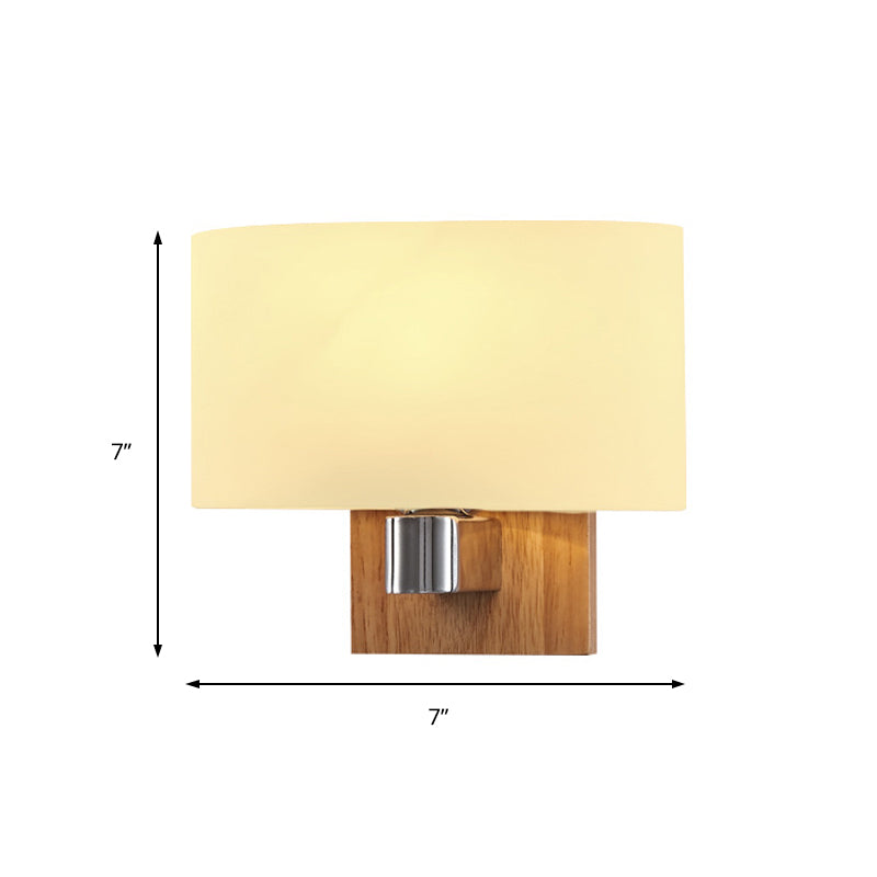 One Bulb Wall Light with Rectangle Shade Opal Glass Nordic Living Room Sconce Lighting Fixture with Wood