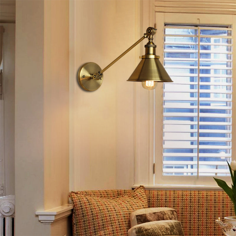 Brass/Bronze 1 Bulb Wall Lamp Vintage Style Metal Tapered Sconce Lighting for Bedroom Bedside
