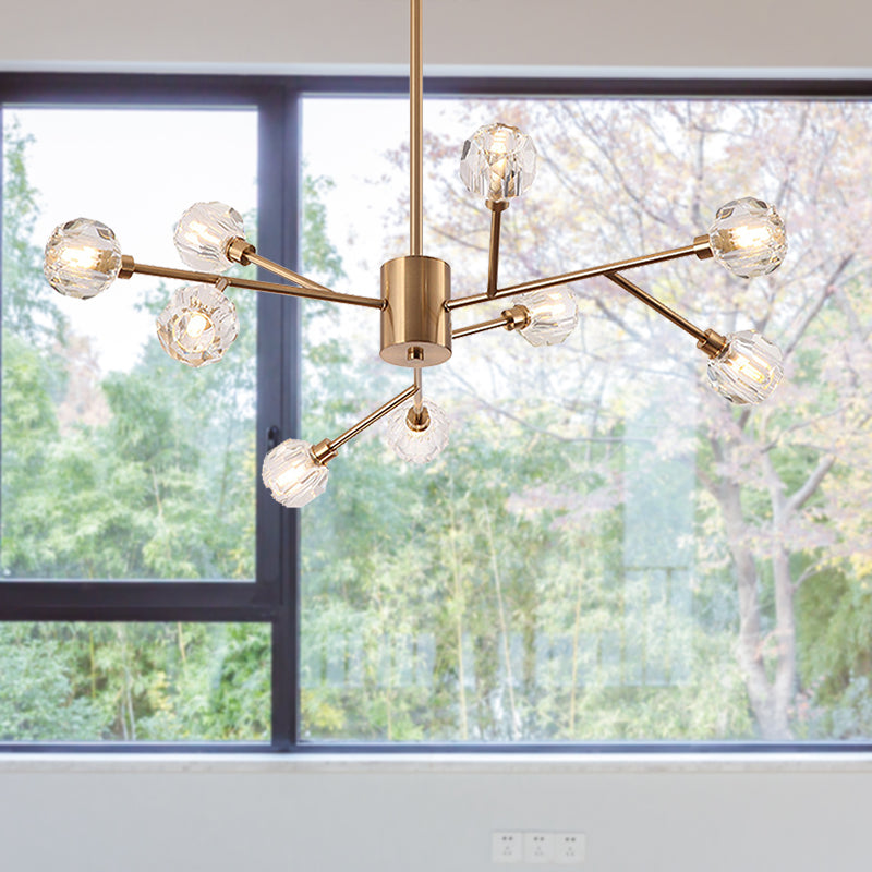 Luz de lámpara de lámpara facial de vidrio transparente Modern 9/12/15 luces Gold LED Luz colgante con diseño Sputnik