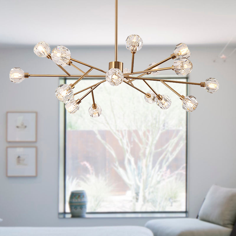 Luz de lámpara de lámpara facial de vidrio transparente Modern 9/12/15 luces Gold LED Luz colgante con diseño Sputnik