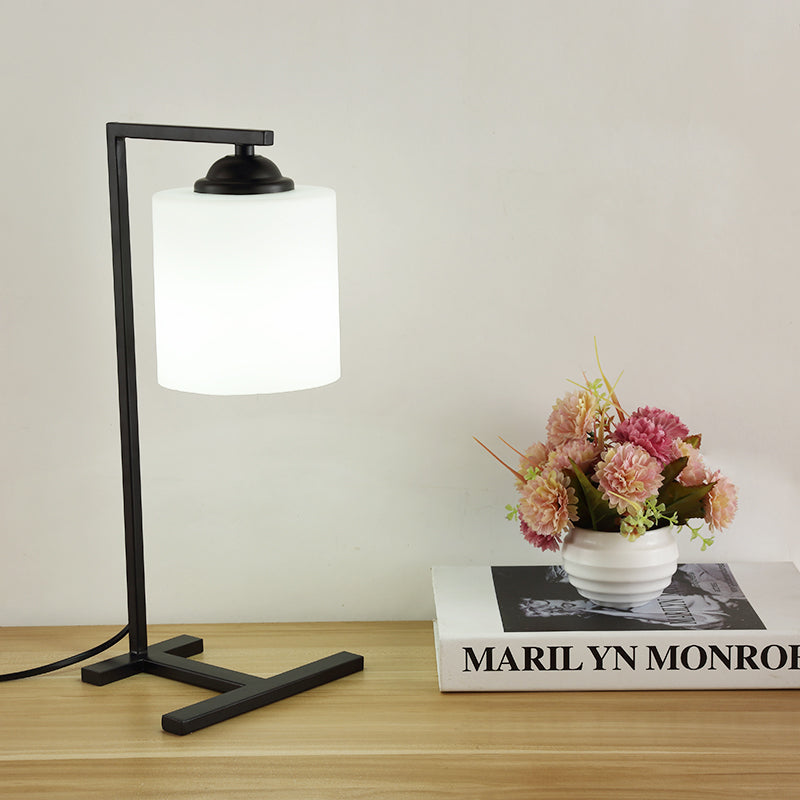 Tavolo cilindro in vetro di latte luce nordica elegante 1 luminosa studio di studio in fondo alla finitura nera