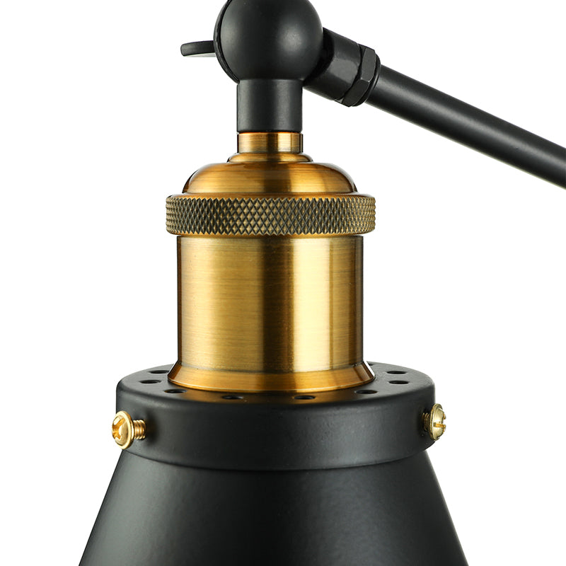 Iluminación de pared de matorral de sombra cónica industrial 1 lámpara de pared metálica de bombilla en negro para corredor