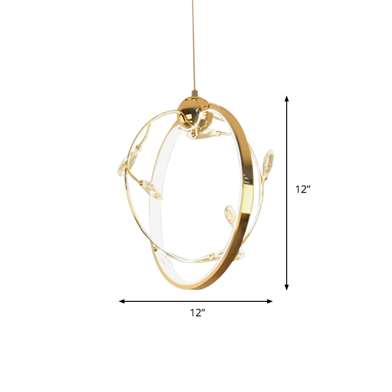 Gold Hoop Suspension Pendant Modern 1-Light Acrylic LED Chandelier Light with Crystal Accents
