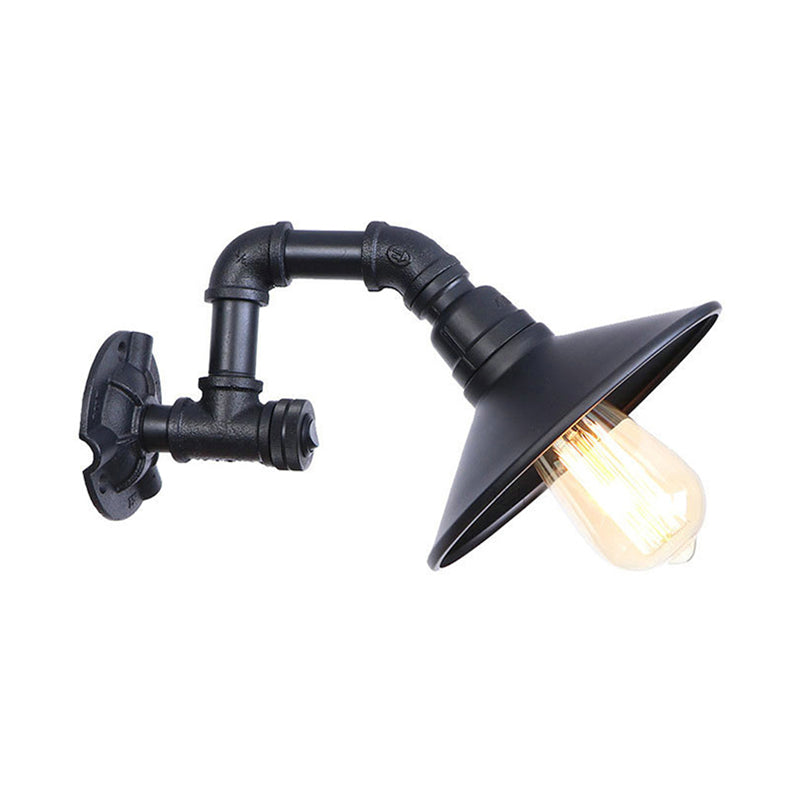 Matte Black Piped Wall Mount Light with Cone Shade Industrial Metal 1 Head Corridor Wall Lighting
