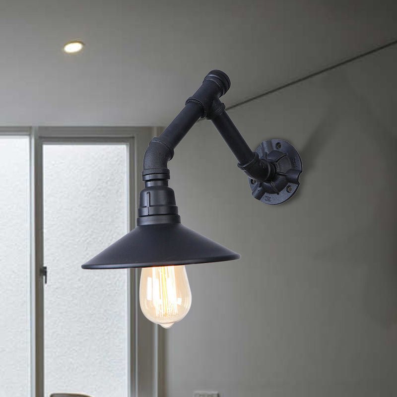 Vintage stilvolle konische Wandleuchte mit Rohrdesign 1 Kopfmetall -Wandlicht in Schwarz für Schlafzimmer