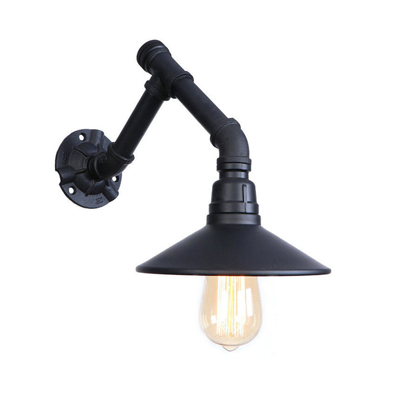 Vintage Stylish Conical Wall Sconce Light with Pipe Design 1 Head Metal Wall Light in Black for Bedroom