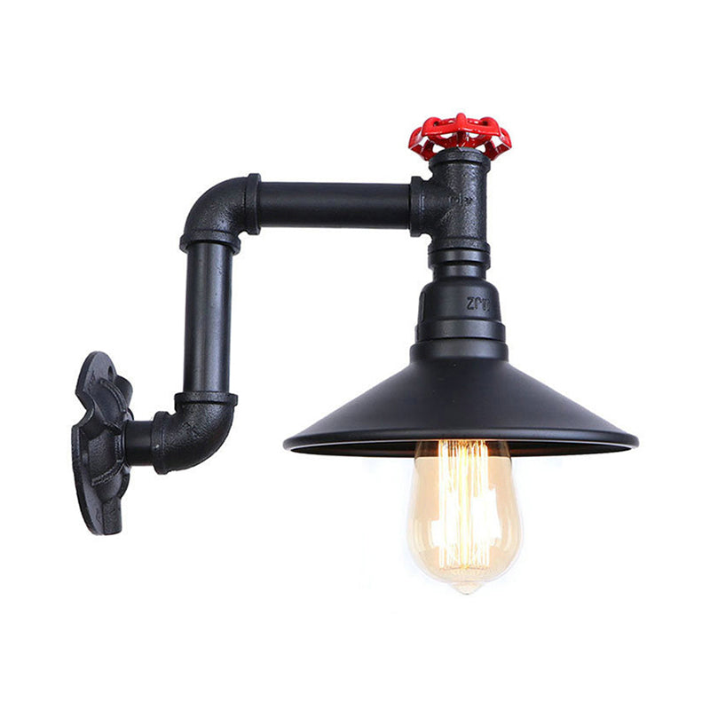 Metallic Black Finish Wandleuchte Leichtkonic Schatten 1 Licht industrielle Wandleuchte mit Ventilrad