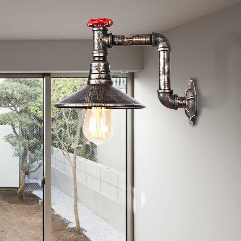 Schmiedeeisen -Wasserrohr -Wandlampe mit Untertasse Schatten Retro Vintage 1 leichte Balkon Wandleuchte in gealterter Bronze