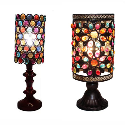 4"/5"/6" Wide Bohemian Cylinder Table Lighting with Colorful Bead 1 Lighting Standing Light in Black