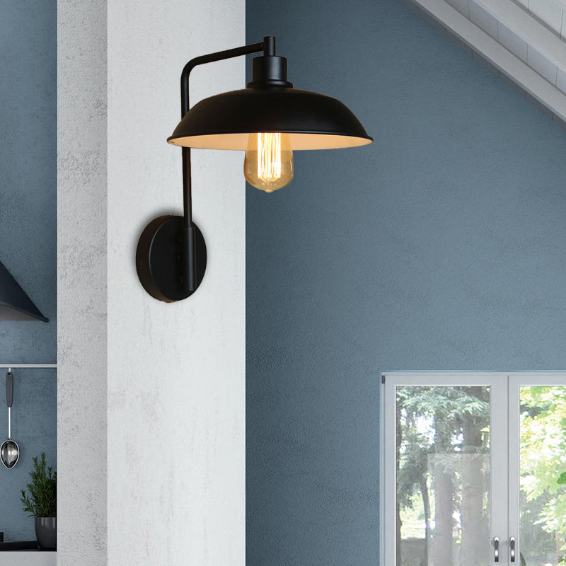 1 Light Barn Wall Sconce Light Antique Style Black/Rust Metallic Wall Lighting with Curved Arm for Hallway