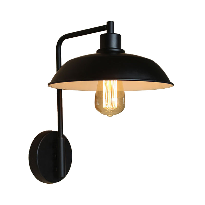 1 Light Barn Wall Sconce Light Antique Style Black/Rust Metallic Wall Lighting with Curved Arm for Hallway