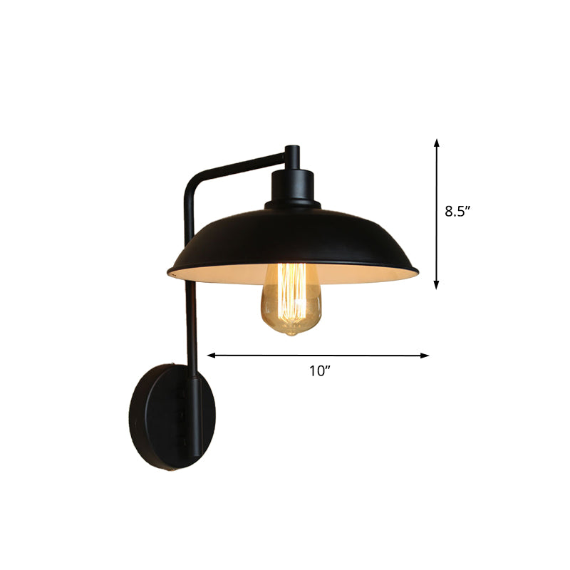 1 Light Barn Wall Sconce Light Antique Style Black/Rust Metallic Wall Lighting with Curved Arm for Hallway