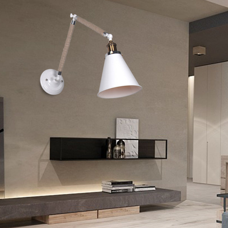 Conical Innenwandleuchte Industriestil Metall und Seil 1 Kopf weiße Wandlampe mit verstellbarem Arm